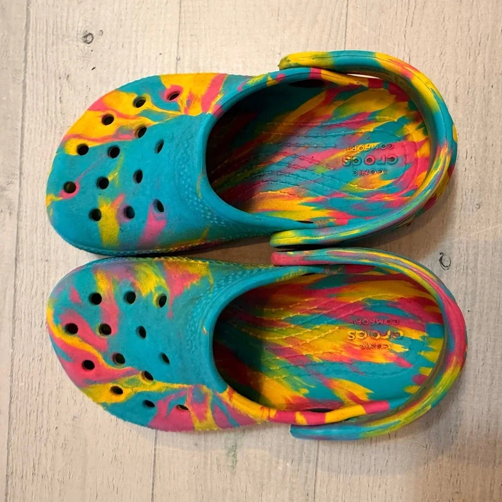 Crocs‎ kids classic slip on aqua pink yellow colorful child size 8